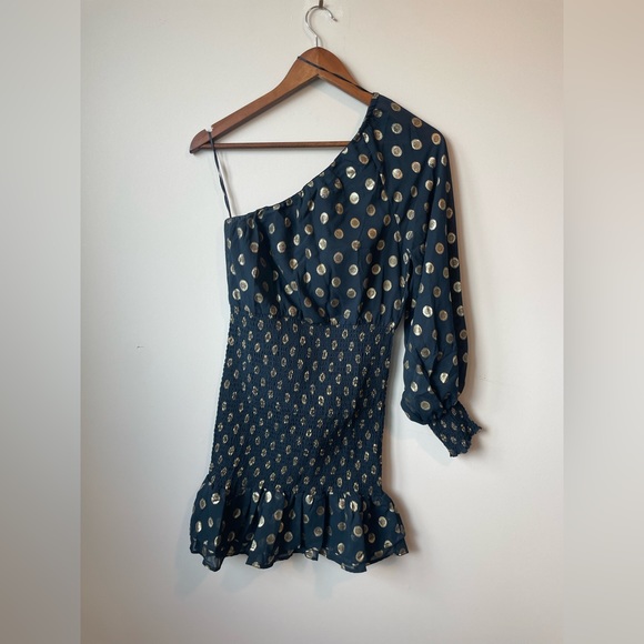 Navy and Gold Off-the-Shoulder Dress - Picture 2 of 3